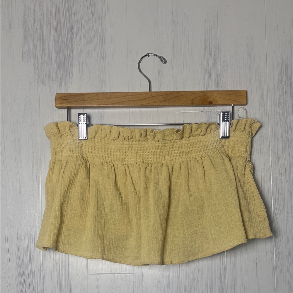 FREE PEOPLE Large Goldenrod Gauze Cotton Sea Breeze Ruffle Cropped Top Feminine